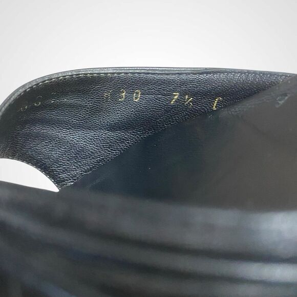 Salvatore Ferragamo Women Black Mule Sandals Sz 7.5 Peep Toe Kitten Heel Leather - Picture 7 of 10